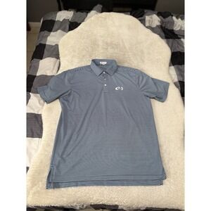 Peter Millar Summer Comfort Mens Blue Striped Golf Shirt Size Large Short Sleeve